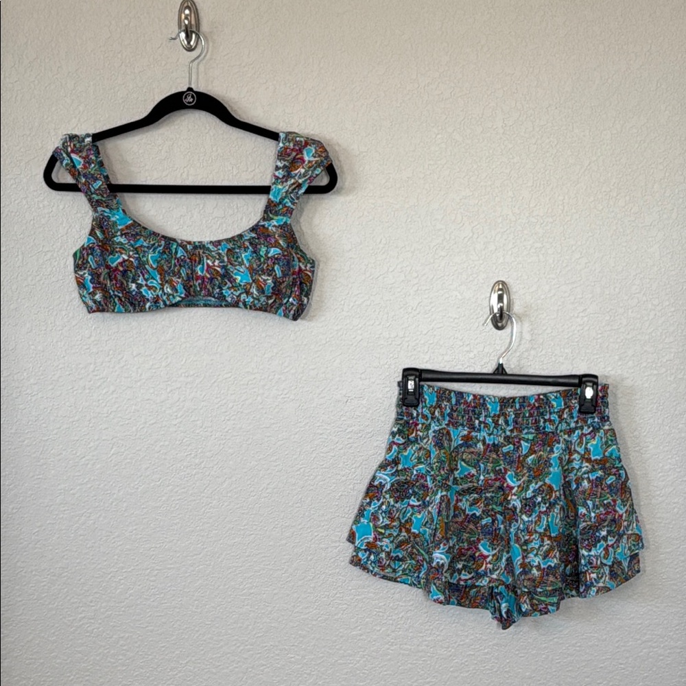 Wild Fable Multicolor Patterned Crop Top and matching skort. Size XS